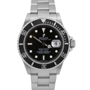 PAPERS Rolex Submariner Date Stainless Steel Black NO-HOLES 40mm 16610 Watch BOX
