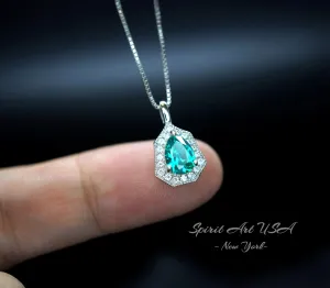 Paraiba Necklace - Minimalist Turquoise color green like blue - paraiba pendant - super tiny,  sterling silver, teardrop pear #312