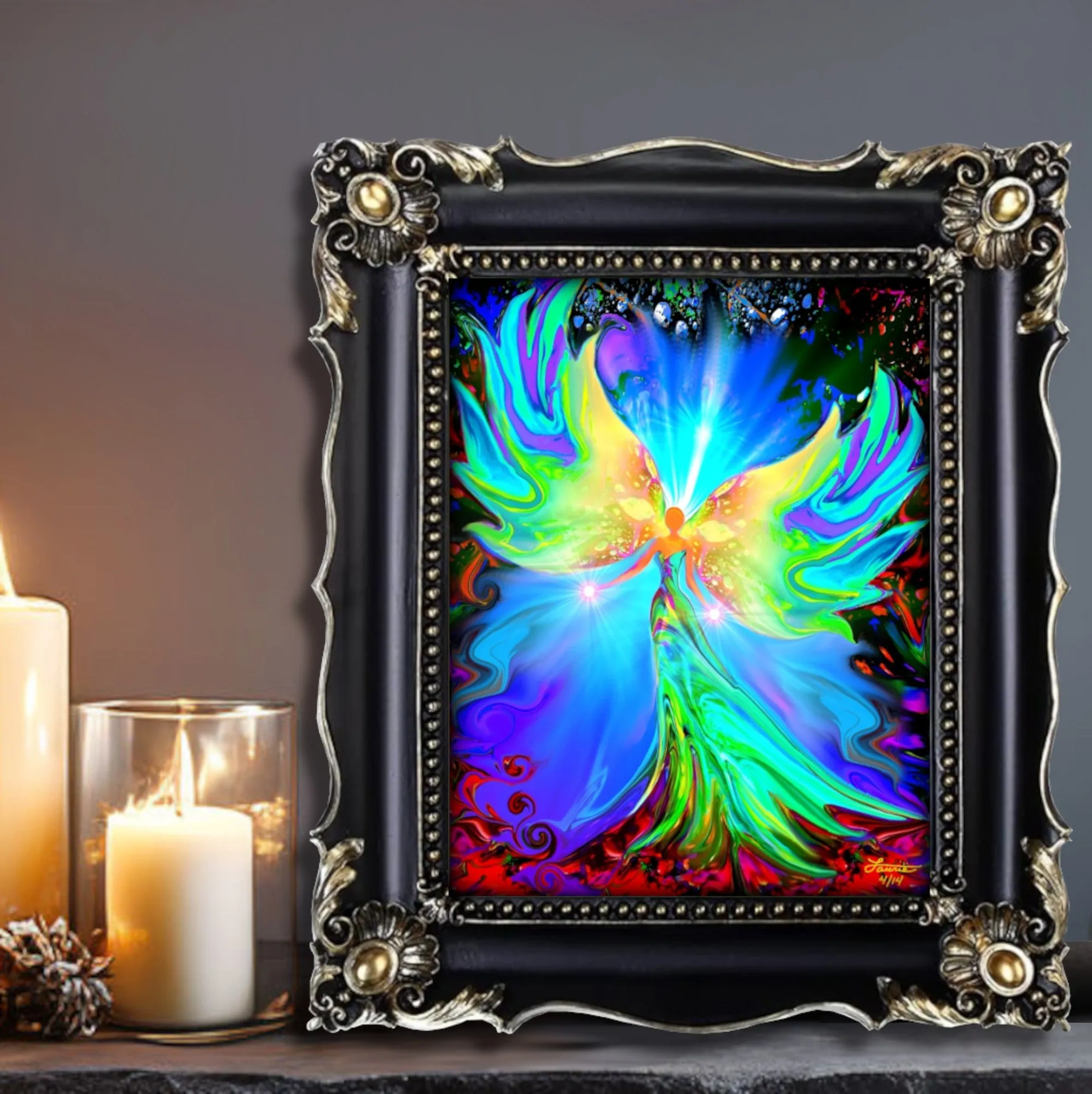 Pastel Angel Art, Metaphysical Wall Decor, Flowing Reiki Energy -  "Ease"