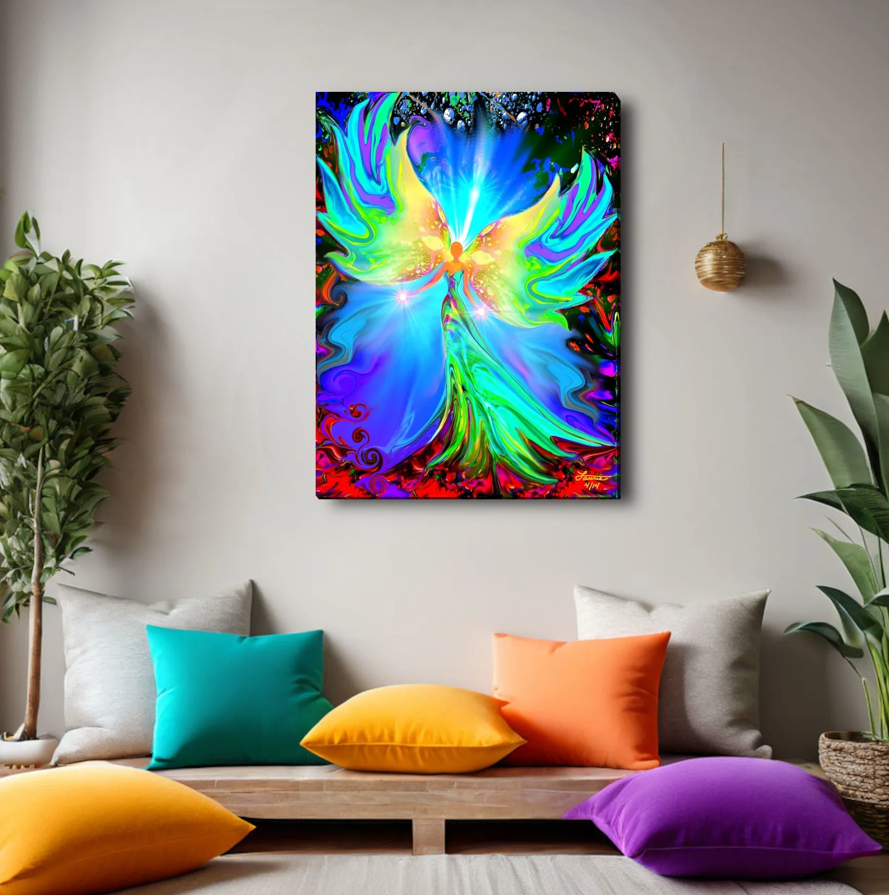 Pastel Angel Art, Metaphysical Wall Decor, Flowing Reiki Energy -  "Ease"
