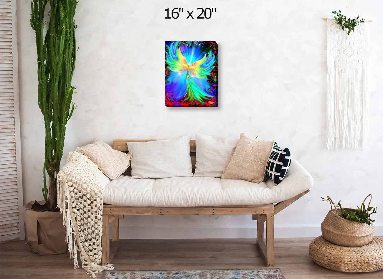 Pastel Angel Stretched Canvas Print, Reiki-Inspired Wall Decor - "Ease"