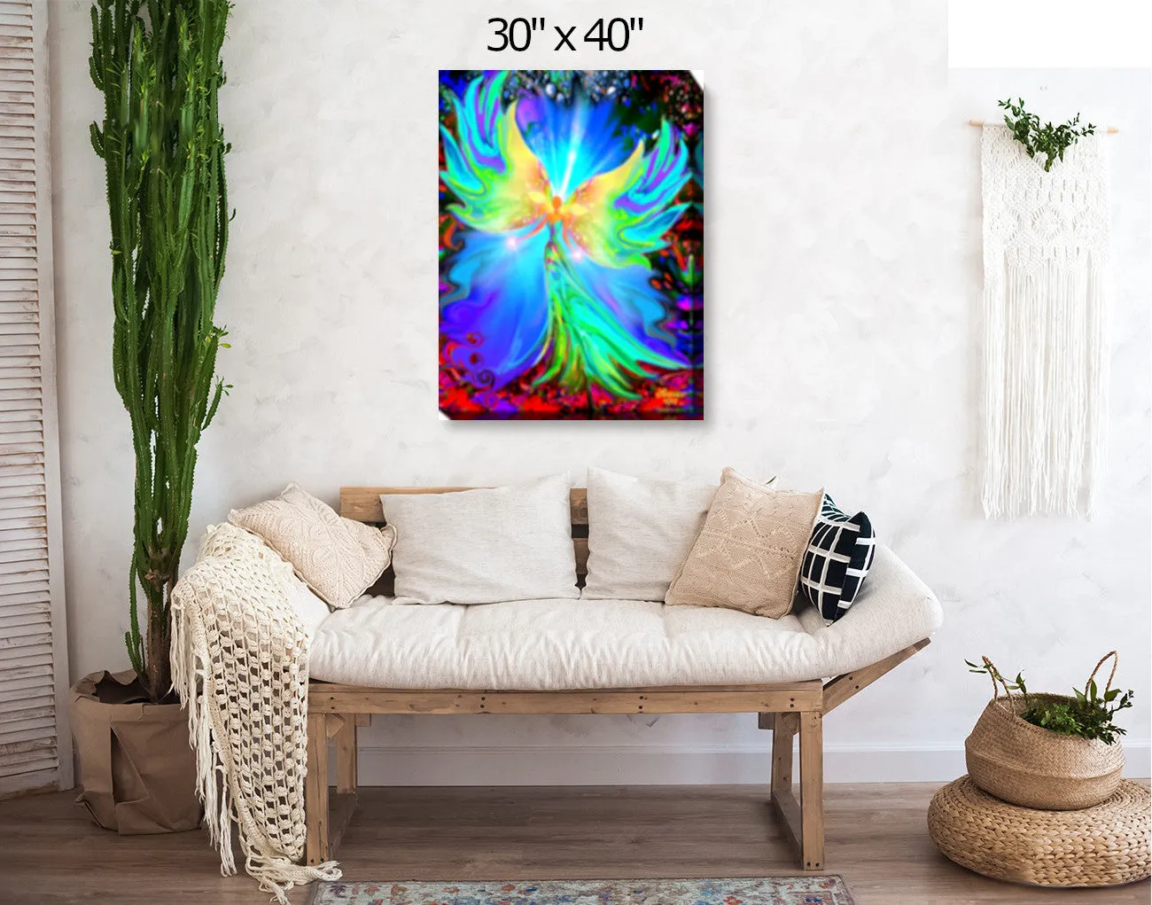 Pastel Angel Stretched Canvas Print, Reiki-Inspired Wall Decor - "Ease"