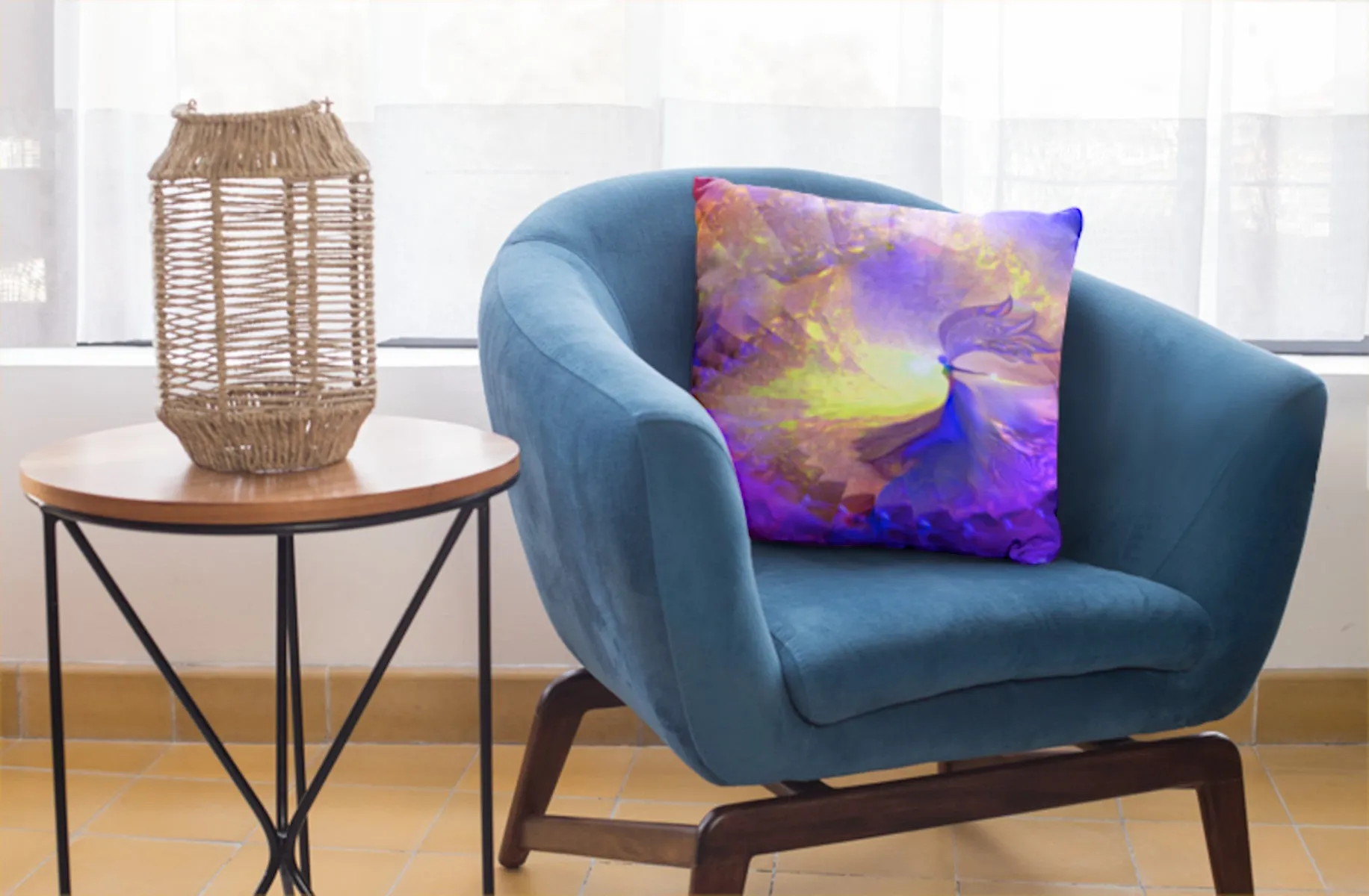 Pastel Angel Throw Pillow, Custom-Printed Reiki Decor - "The Clearing"
