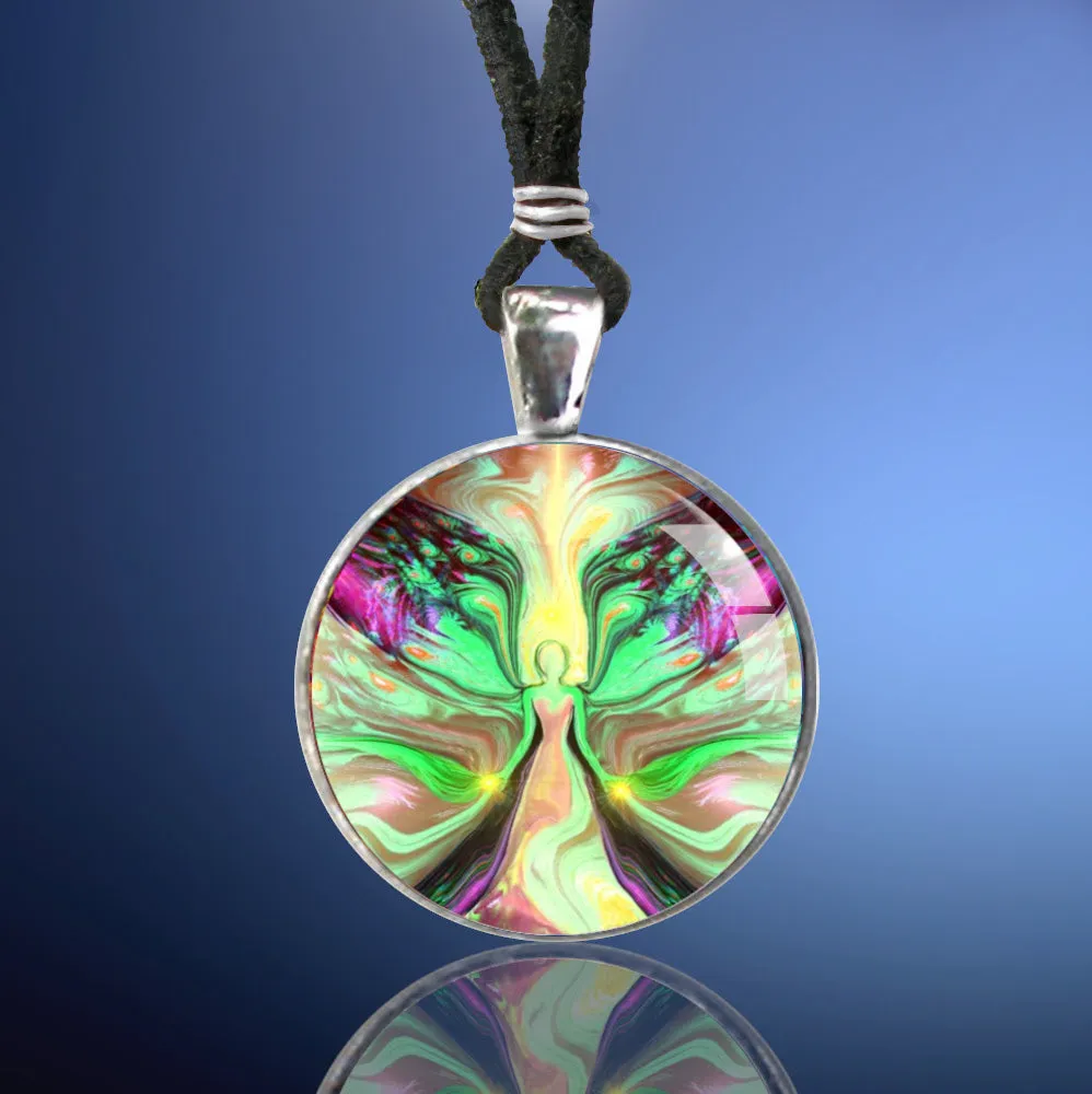 Pastel Green Angel Pendant, Mother Nature Necklace, Metaphysical Artwork - "Growth"