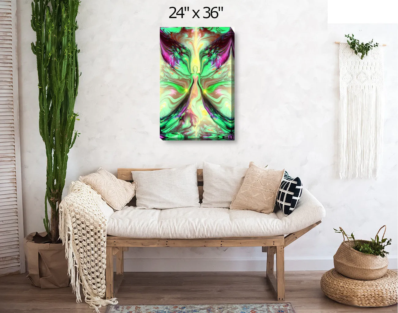 Pastel Green Yellow Angel Canvas Print, Reiki-Inspired Metaphysical Art - "Growth"
