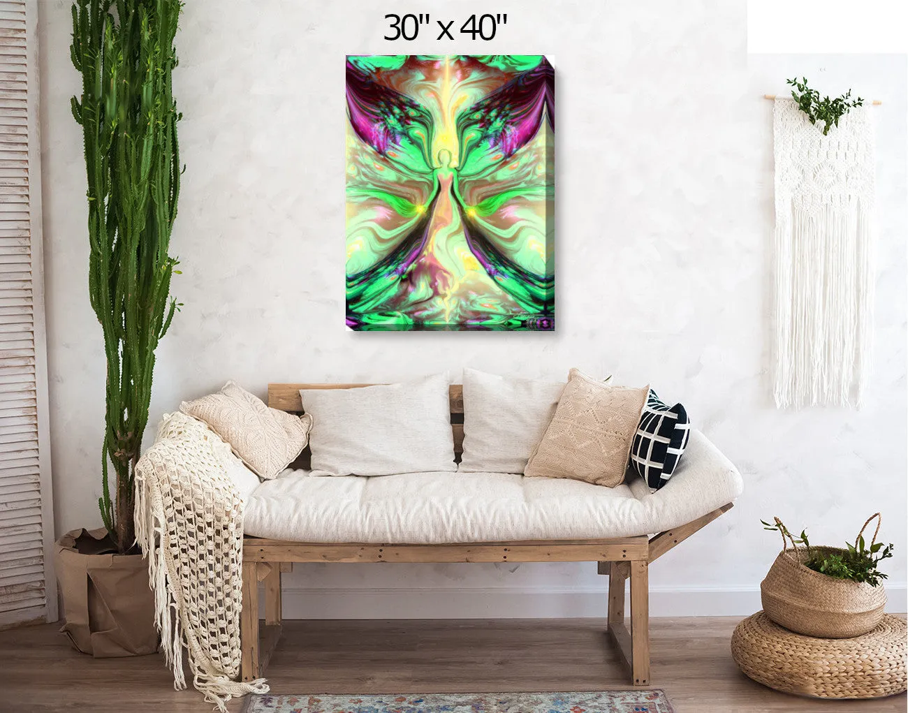 Pastel Green Yellow Angel Canvas Print, Reiki-Inspired Metaphysical Art - "Growth"