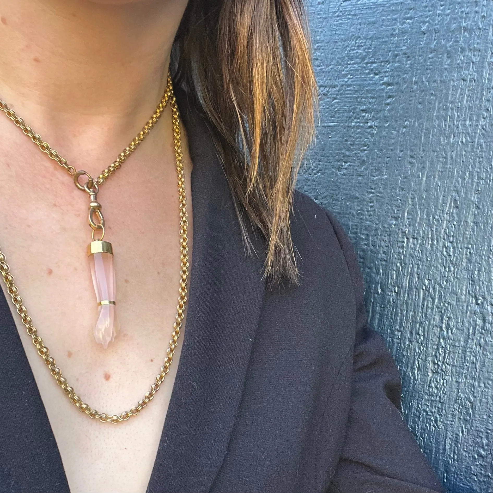 Pastel Rose Quartz Figa with 18k Fittings