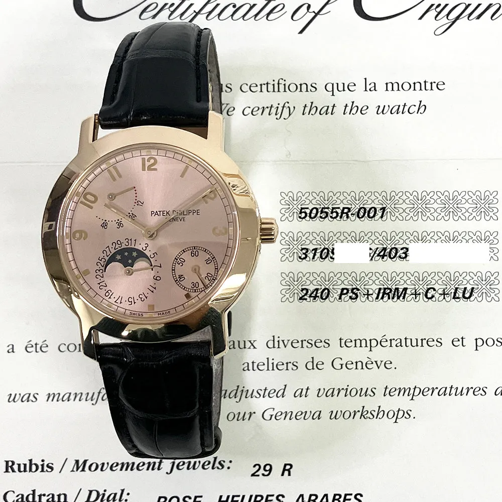 Patek Philippe Power Reserve Moon Phases 5055R-001 Rose Dial Nov 1999