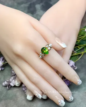 Pearl and Peridot, Handmade Ring in 14k GF, August Birthstone US Size 7
