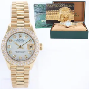 Pearl Diamond Ladies Rolex DateJust President 26mm 69178 Yellow Gold Watch Box