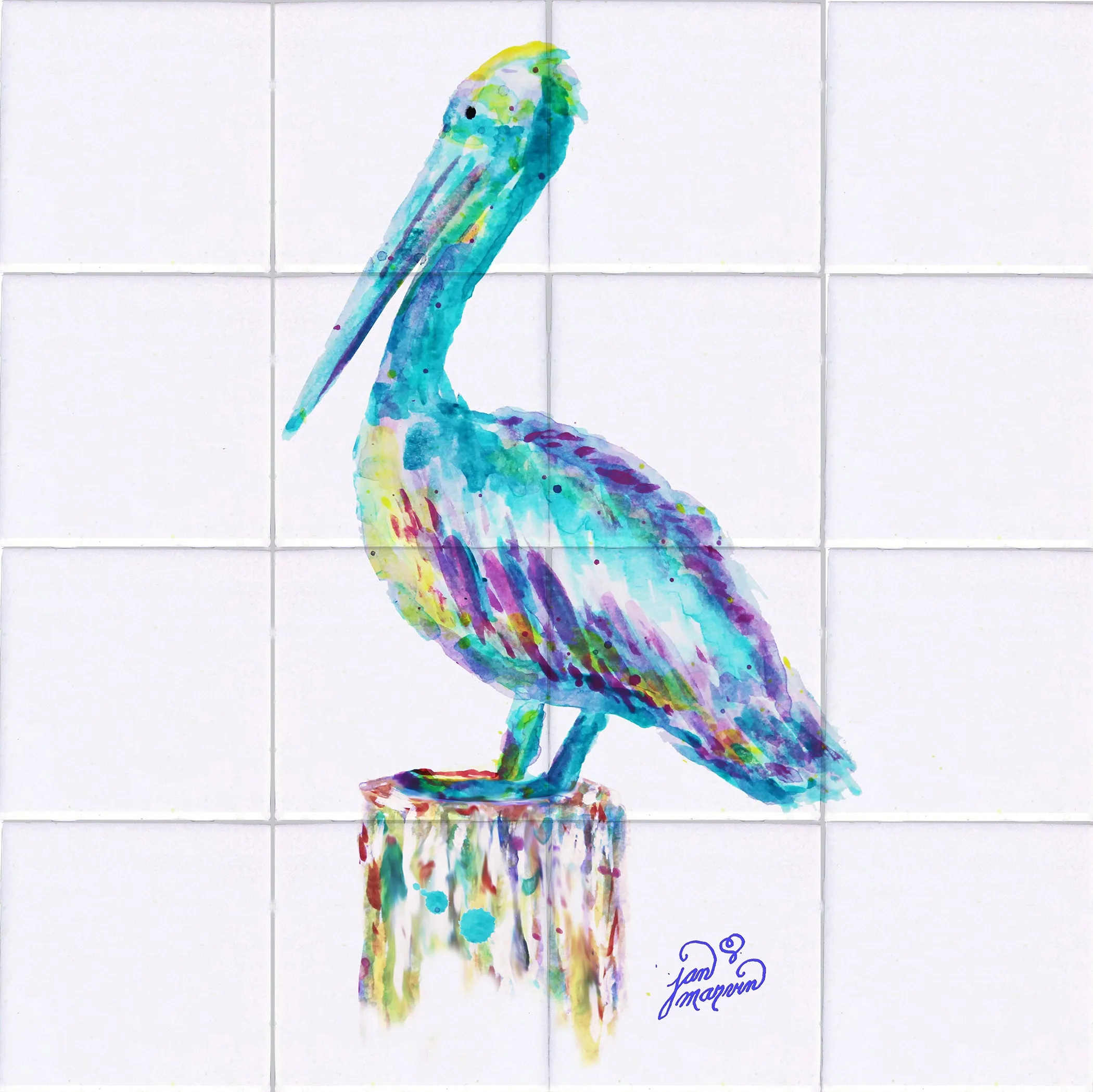 Pelican Only Tile Mural, High Quality (won't fade), Indoor or Outdoor, Beach Wall Tiles, Backsplash, Shower, Mosaic