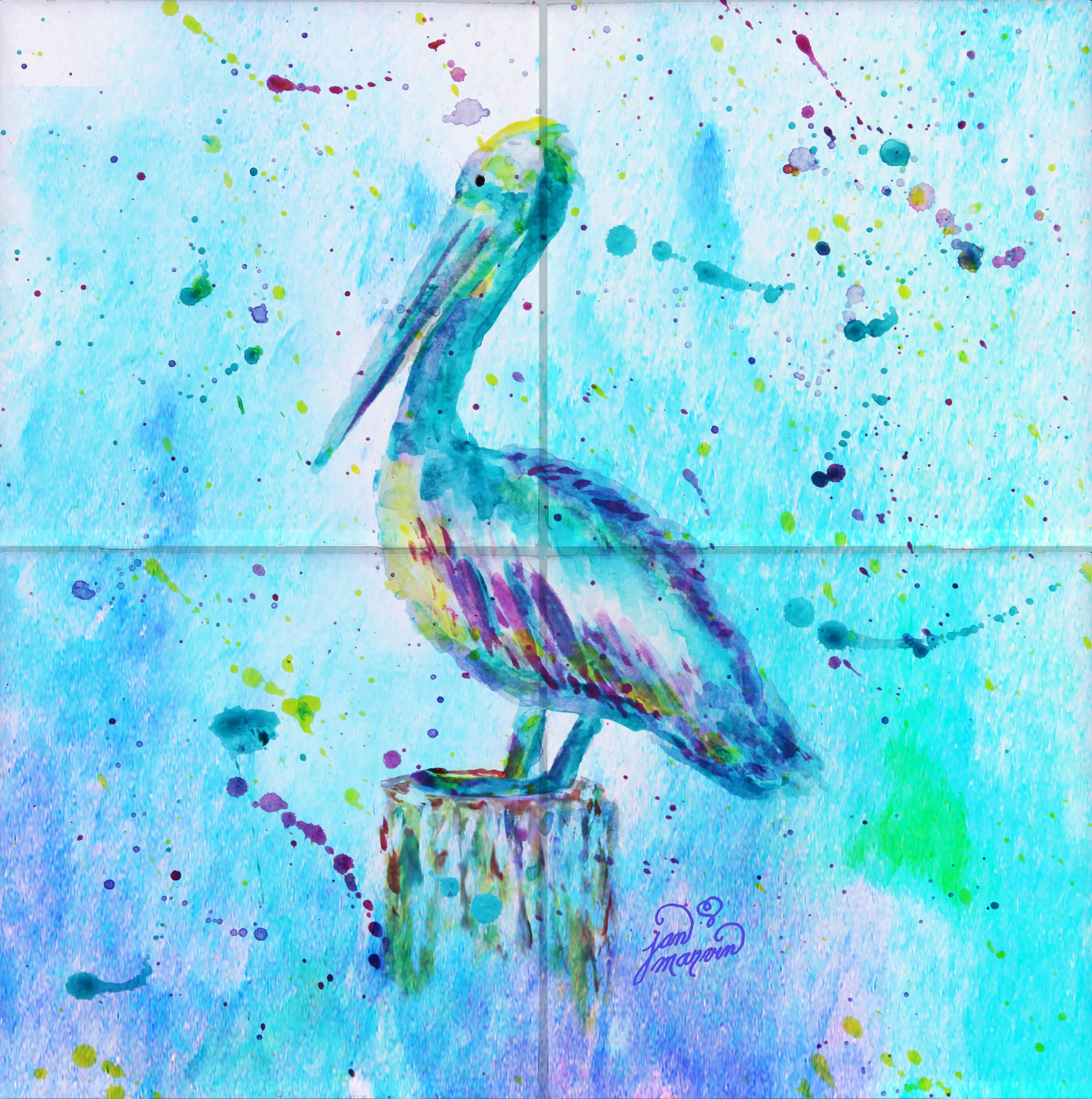 Pelican w/background Tile Mural, High Quality (won't fade), Indoor or Outdoor, Beach Wall Tiles, Backsplash, Shower, Mosaic