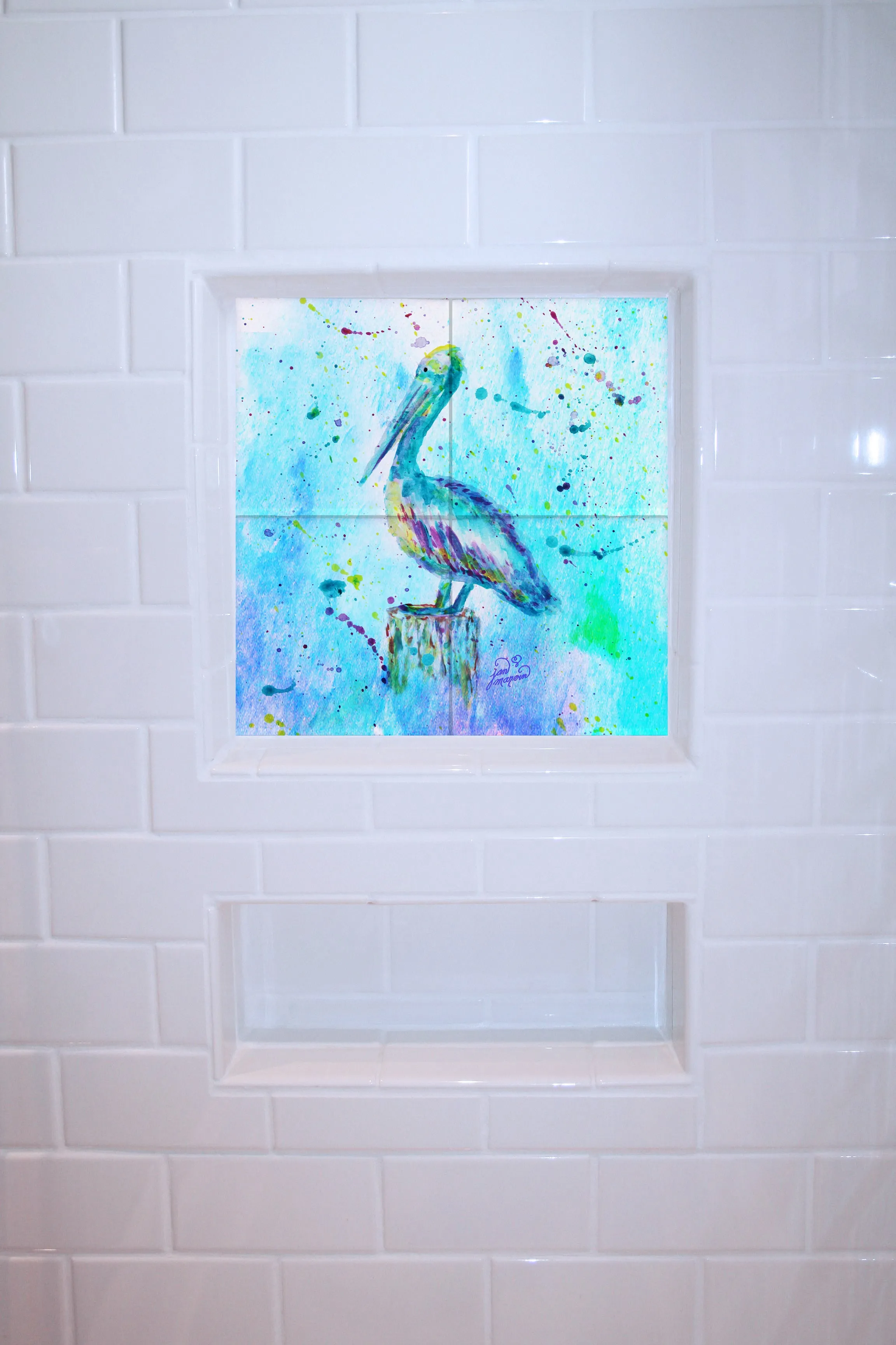 Pelican w/background Tile Mural, High Quality (won't fade), Indoor or Outdoor, Beach Wall Tiles, Backsplash, Shower, Mosaic