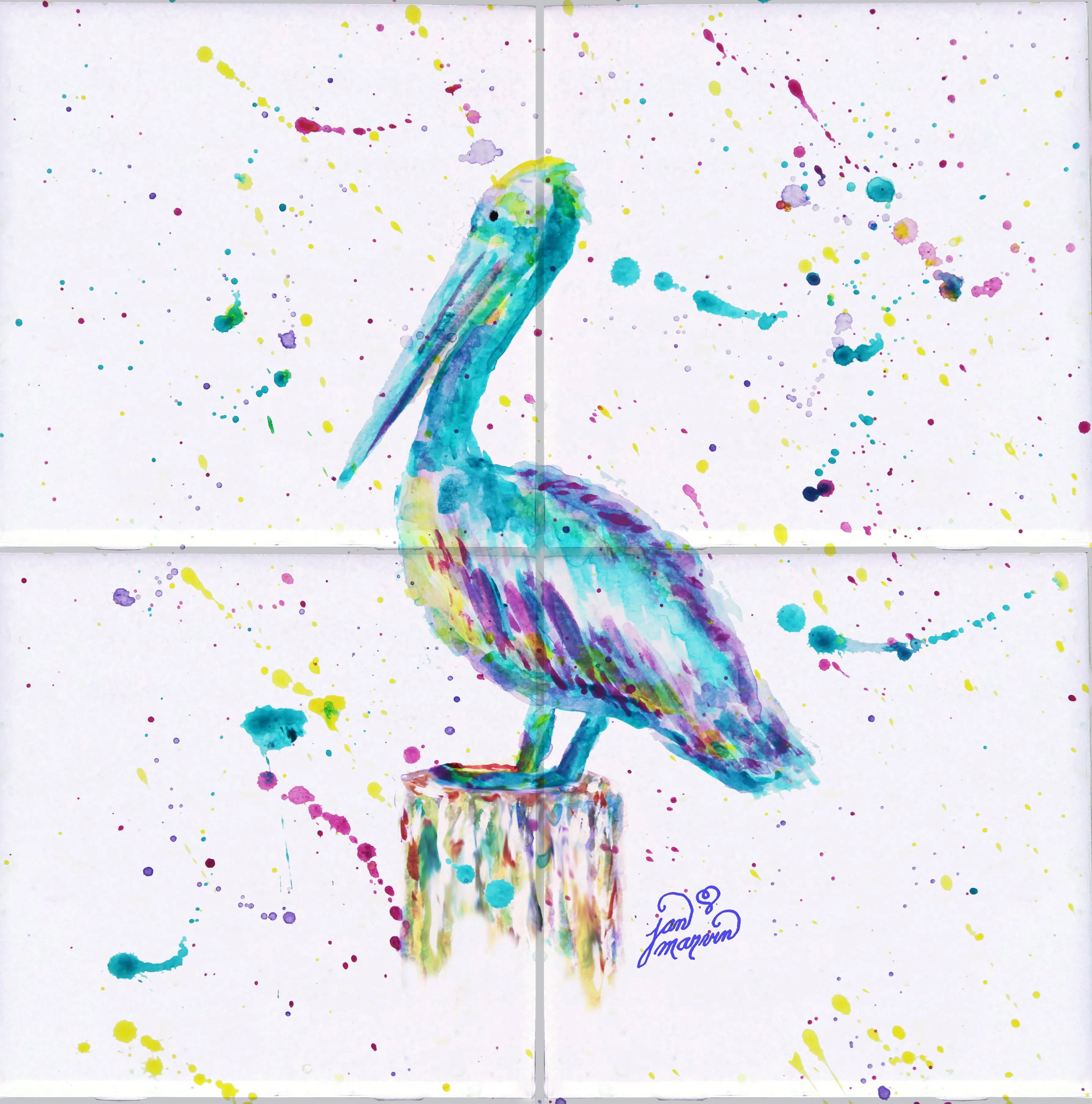 Pelican w/Paint Tile Mural, High Quality (won't fade), Indoor or Outdoor, Beach Wall Tiles, Backsplash, Shower, Mosaic