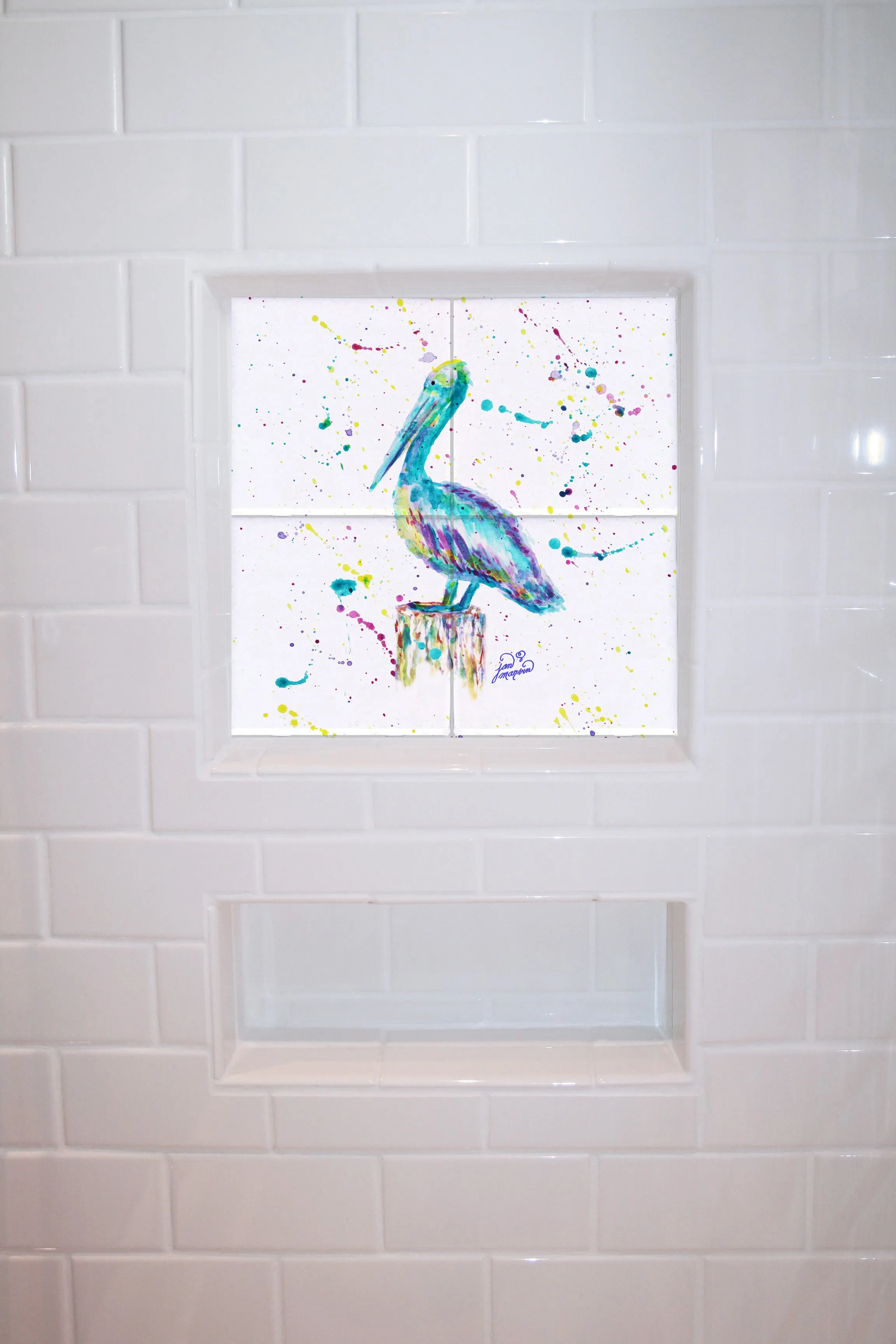 Pelican w/Paint Tile Mural, High Quality (won't fade), Indoor or Outdoor, Beach Wall Tiles, Backsplash, Shower, Mosaic