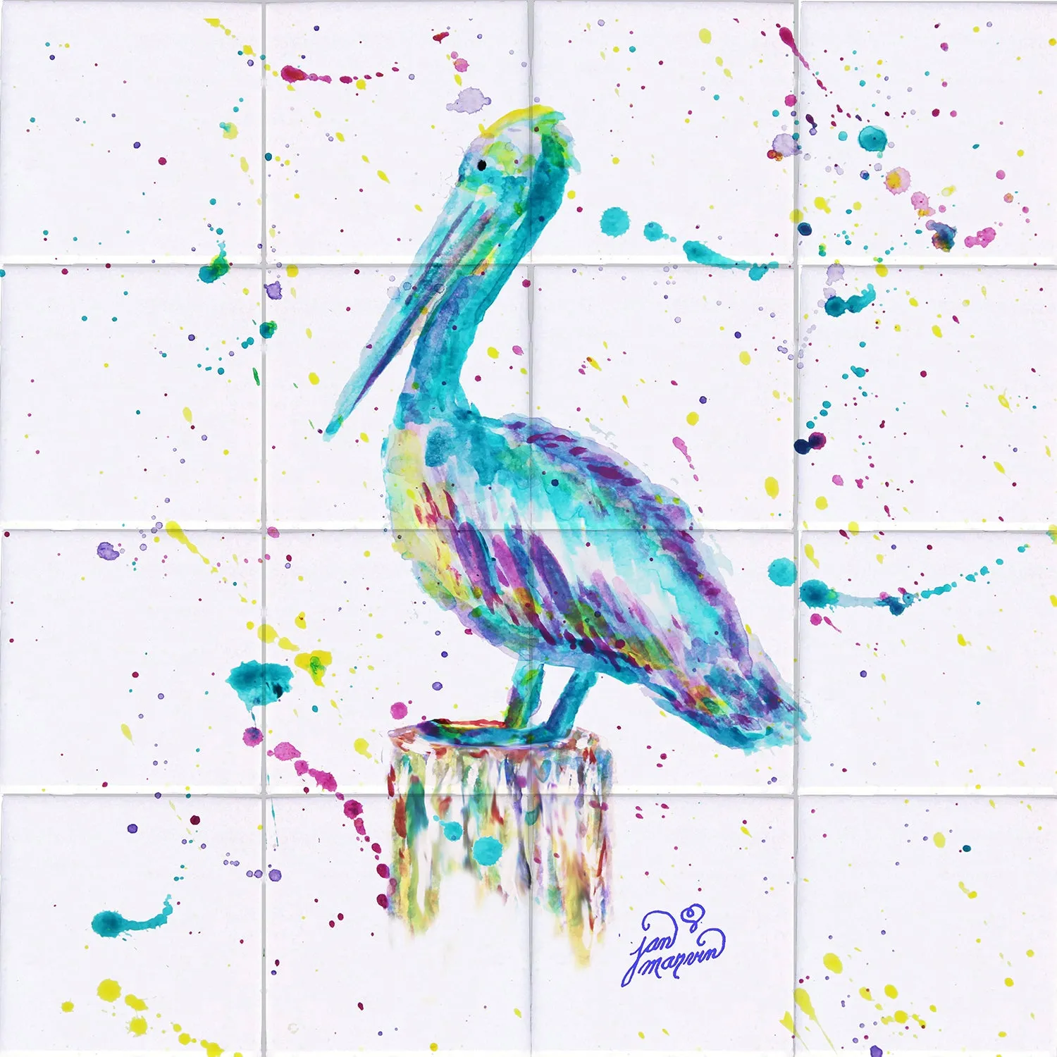Pelican w/Paint Tile Mural, High Quality (won't fade), Indoor or Outdoor, Beach Wall Tiles, Backsplash, Shower, Mosaic