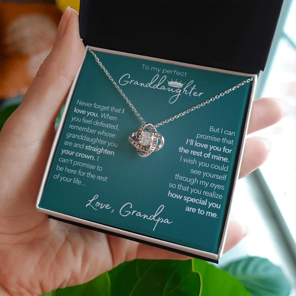 Perfect Granddaughter (Love Grandpa), Straighten Your Crown | Gold Love Knot Necklace for Granddaughters