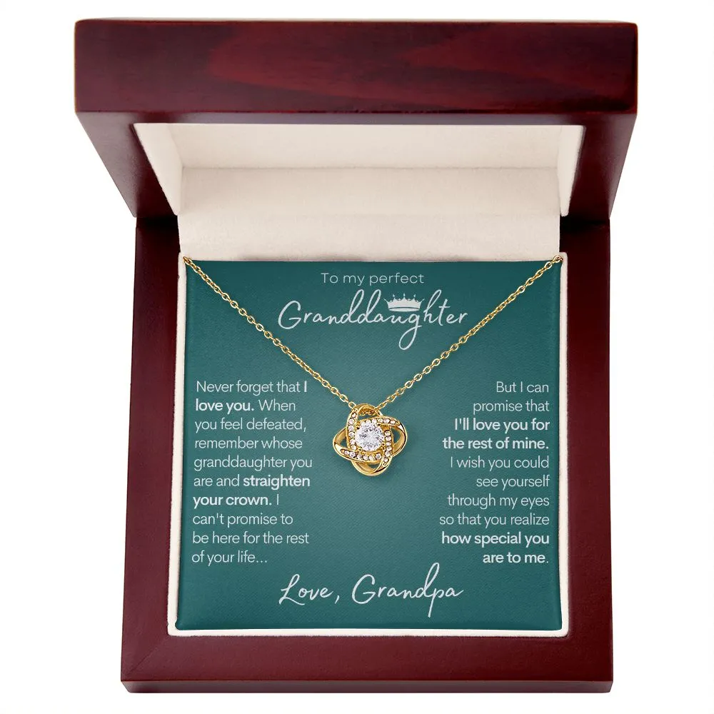 Perfect Granddaughter (Love Grandpa), Straighten Your Crown | Gold Love Knot Necklace for Granddaughters