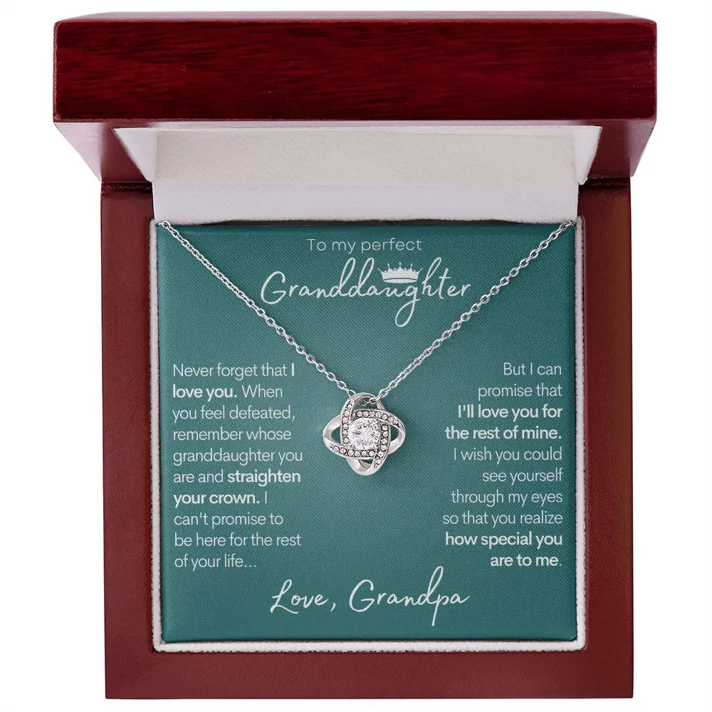 Perfect Granddaughter (Love Grandpa), Straighten Your Crown | Gold Love Knot Necklace for Granddaughters