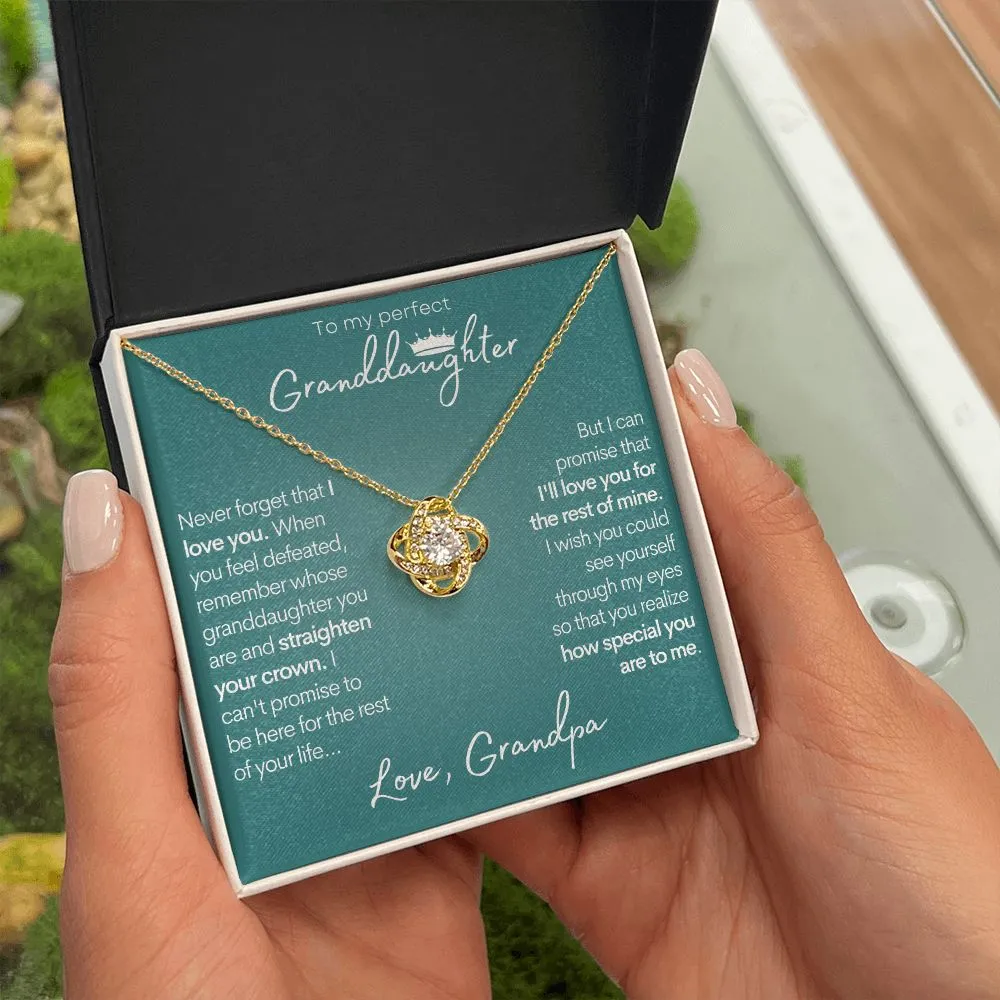 Perfect Granddaughter (Love Grandpa), Straighten Your Crown | Gold Love Knot Necklace for Granddaughters