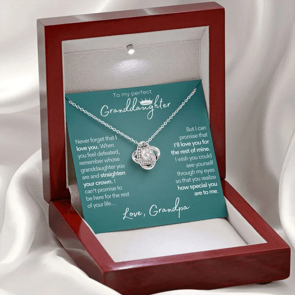 Perfect Granddaughter (Love Grandpa), Straighten Your Crown | Gold Love Knot Necklace for Granddaughters