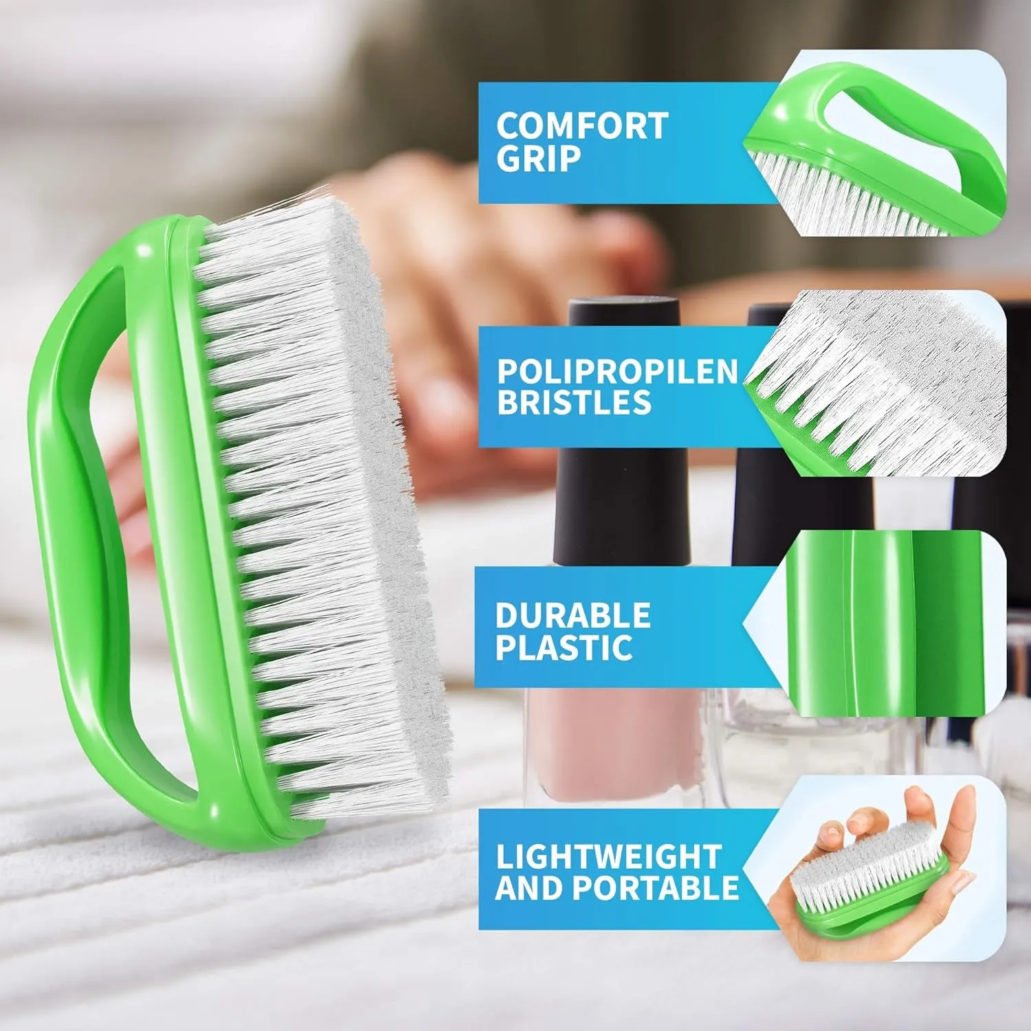 Perfect-Grip Large Hand and Nail Brush 4" X 2-1/4" X 1-1/2" (Green)