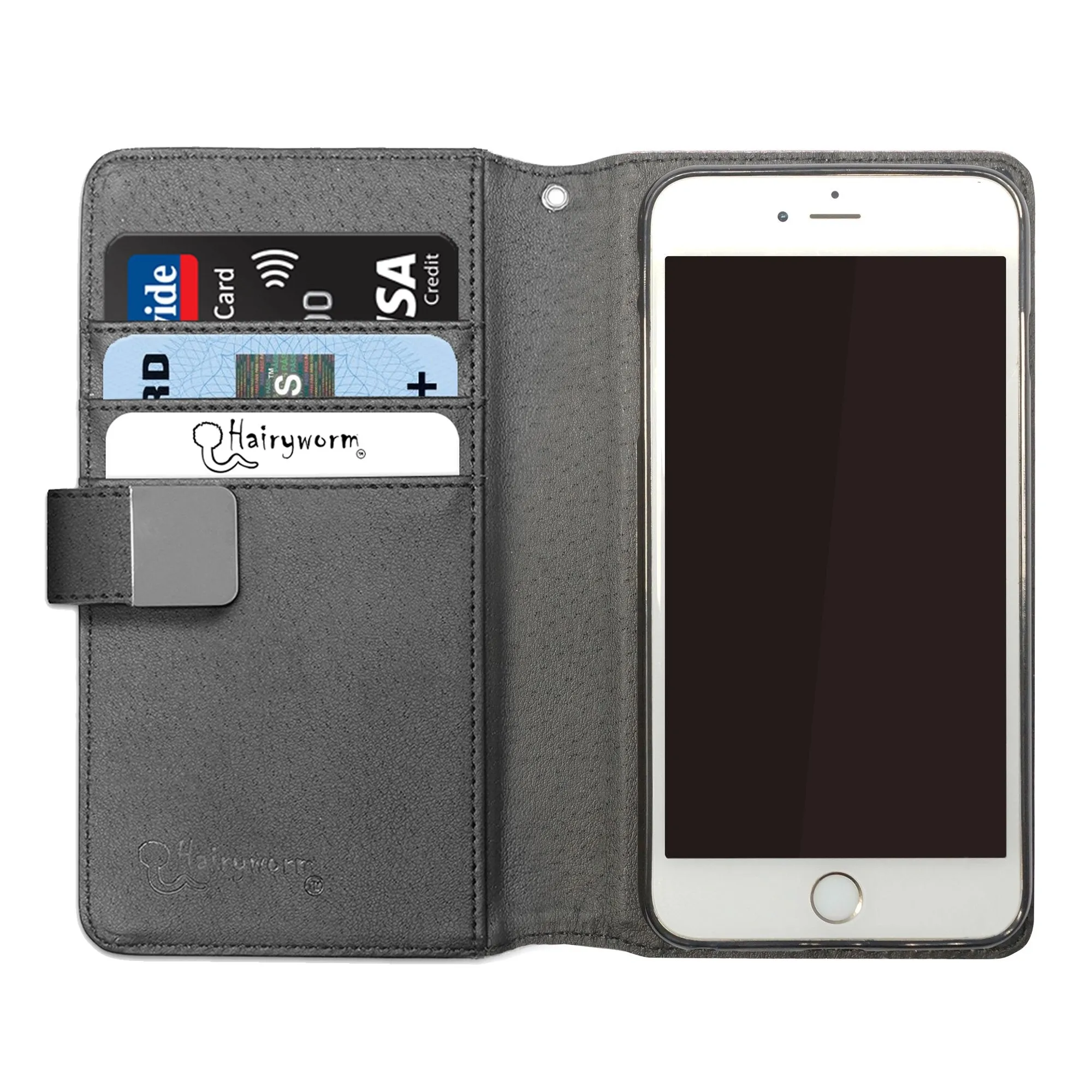 Personalised Motorola Phone Leather Wallet with Gold Initials on Pink and Gold Infused Black Marble