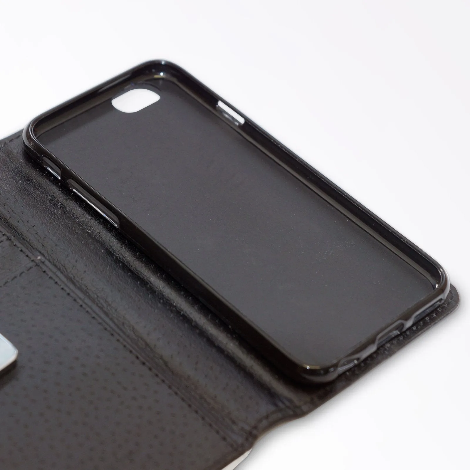 Personalised Motorola Phone Leather Wallet with Gold Initials on Pink and Gold Infused Black Marble