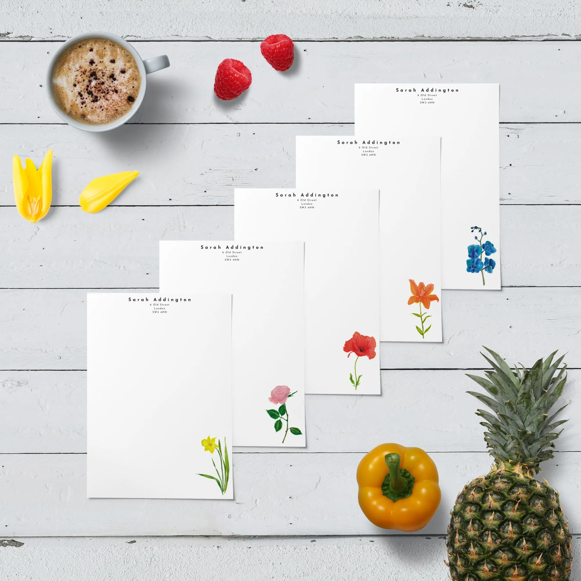 Personalised Watercolour Flowers Letter Writing Stationery Set with Organiser