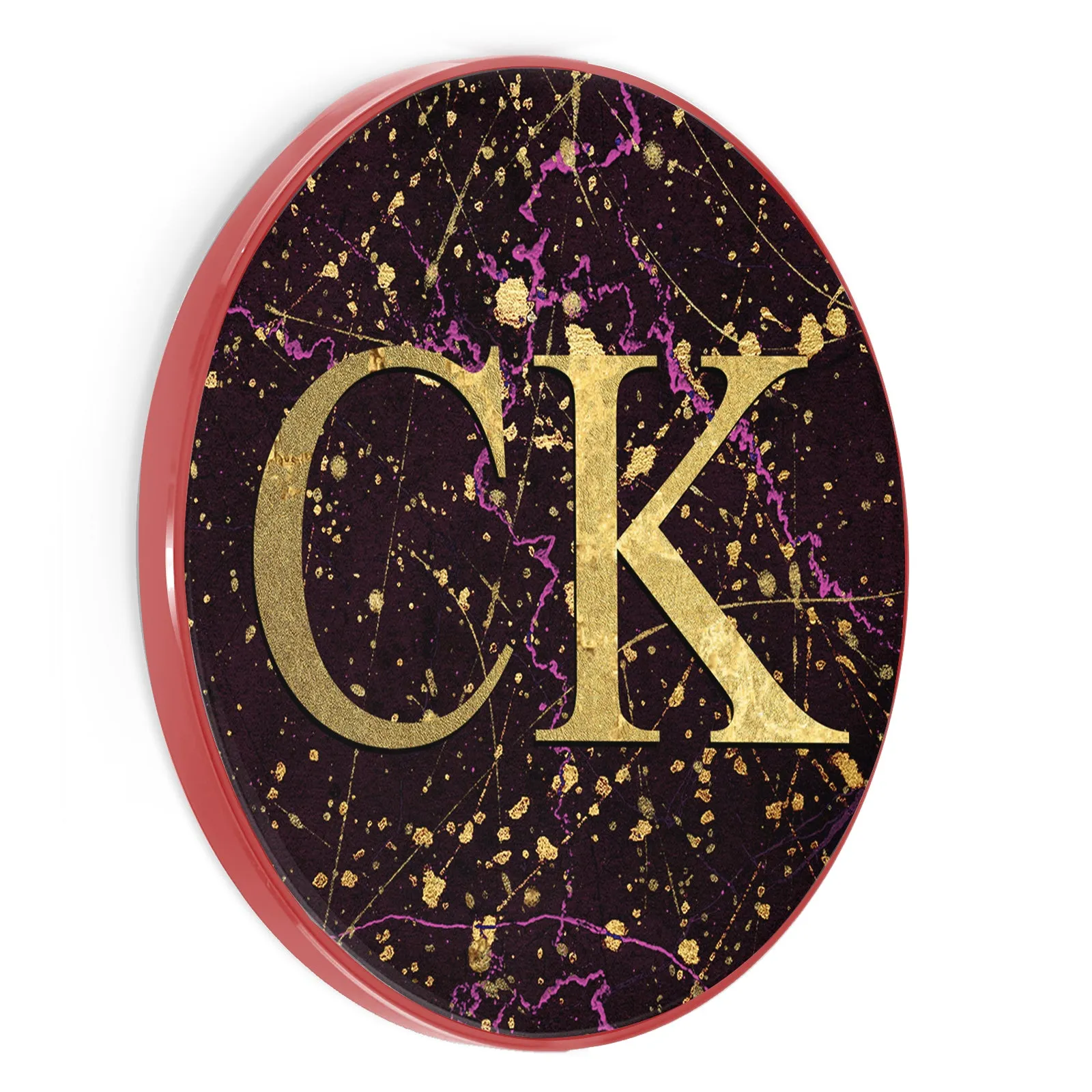 Personalised Wireless Charger with Gold Initials on Pink and Gold Infused Black Marble