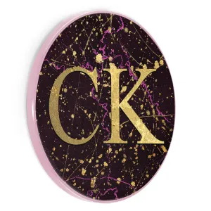 Personalised Wireless Charger with Gold Initials on Pink and Gold Infused Black Marble
