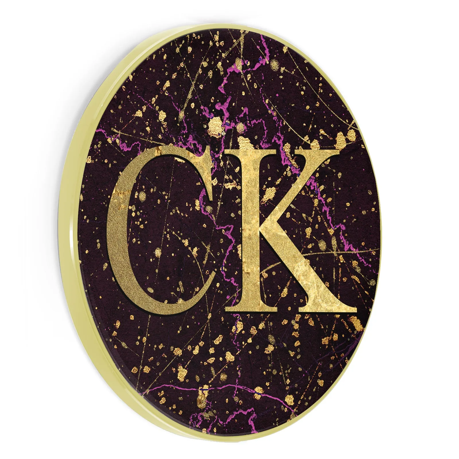 Personalised Wireless Charger with Gold Initials on Pink and Gold Infused Black Marble
