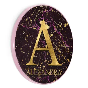Personalised Wireless Charger with Gold Monogram and Text on Pink and Gold Infused Black Marble