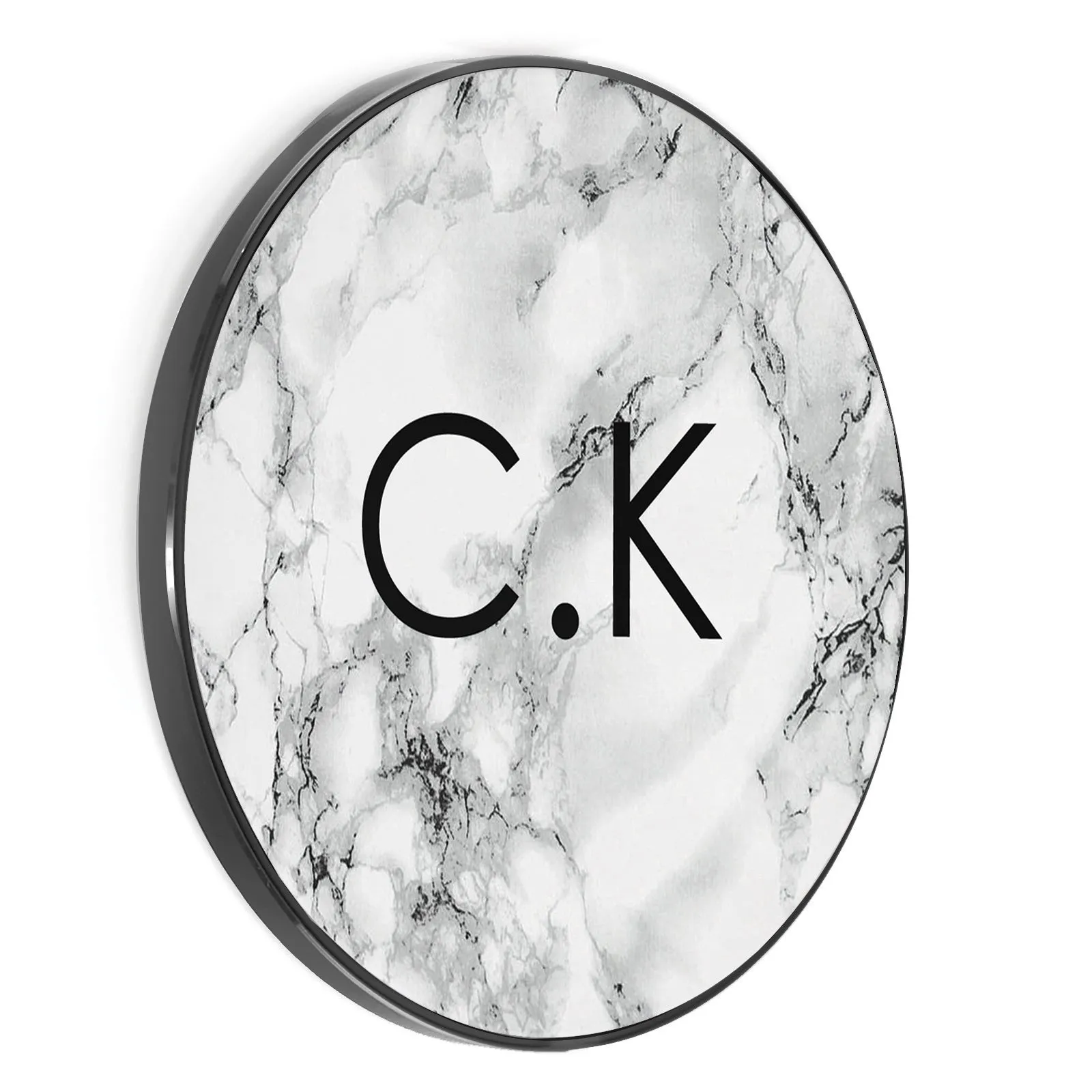 Personalised Wireless Charger with Modern Initials on Grey Marble