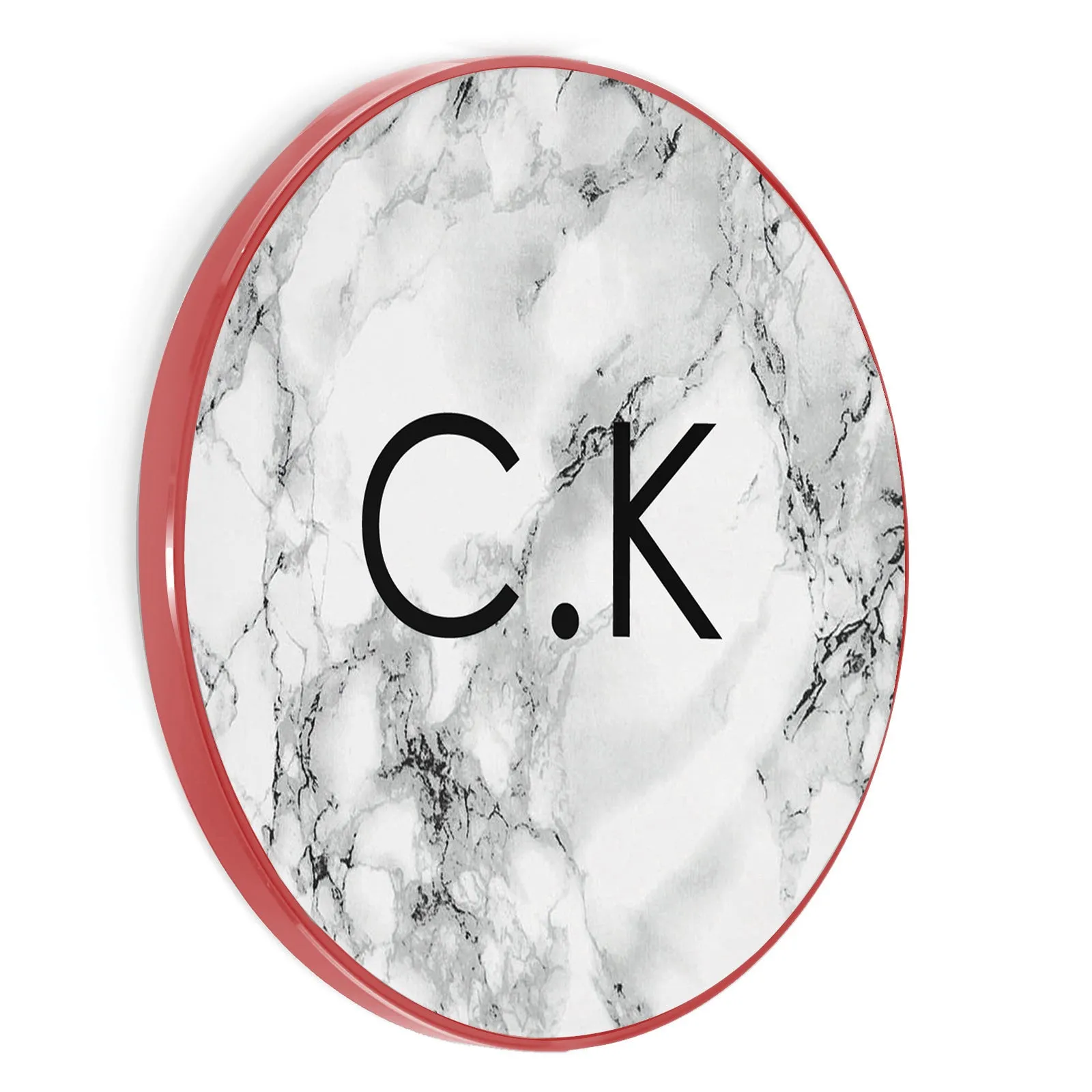 Personalised Wireless Charger with Modern Initials on Grey Marble