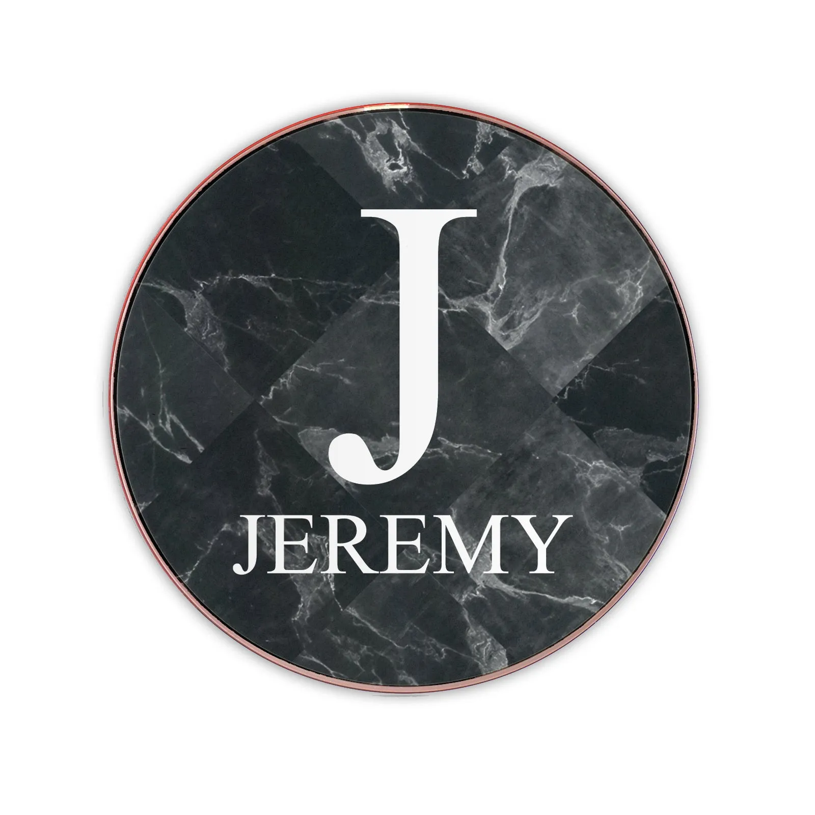 Personalised Wireless Charger with Traditional Monogram and Text on Black Marble