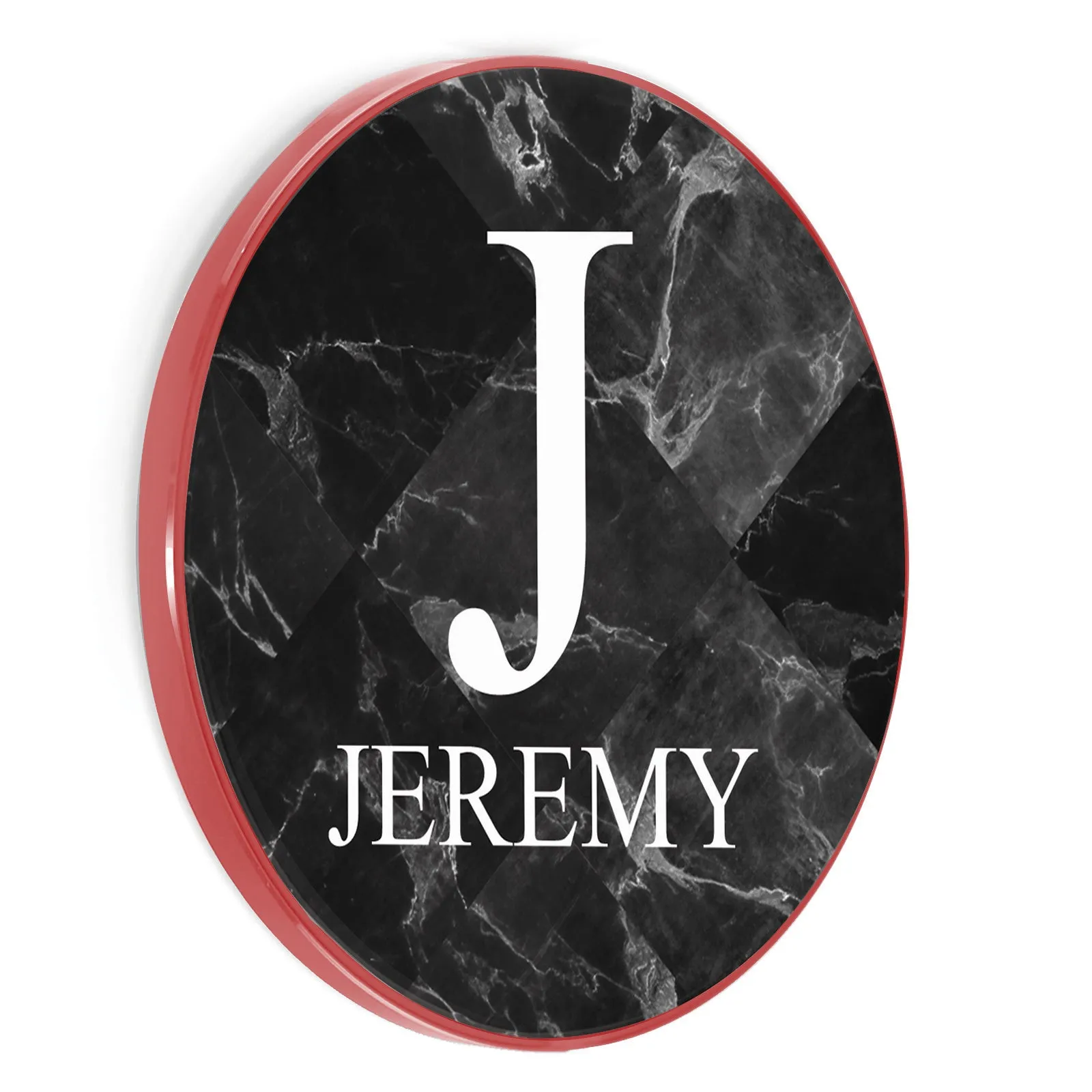 Personalised Wireless Charger with Traditional Monogram and Text on Black Marble