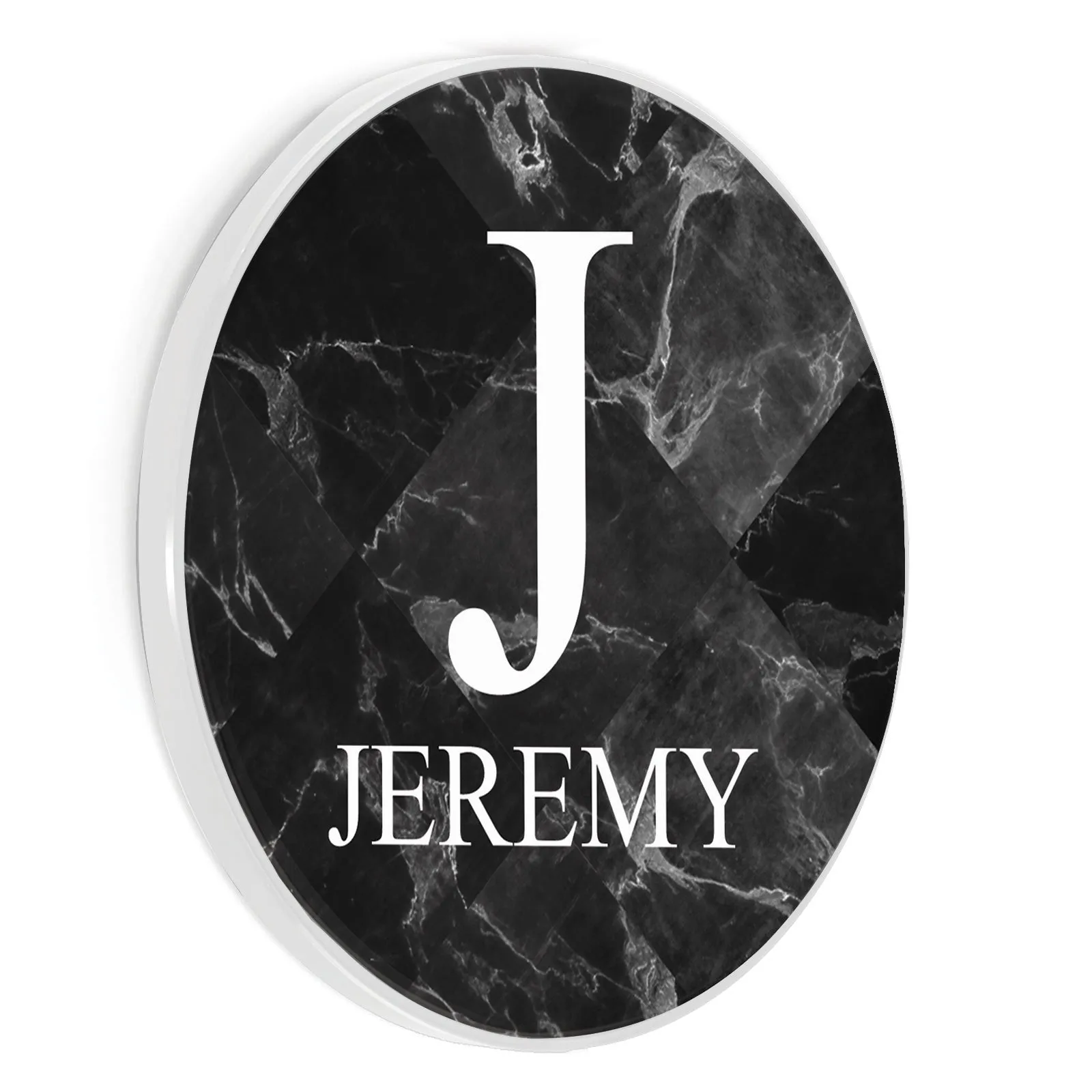 Personalised Wireless Charger with Traditional Monogram and Text on Black Marble