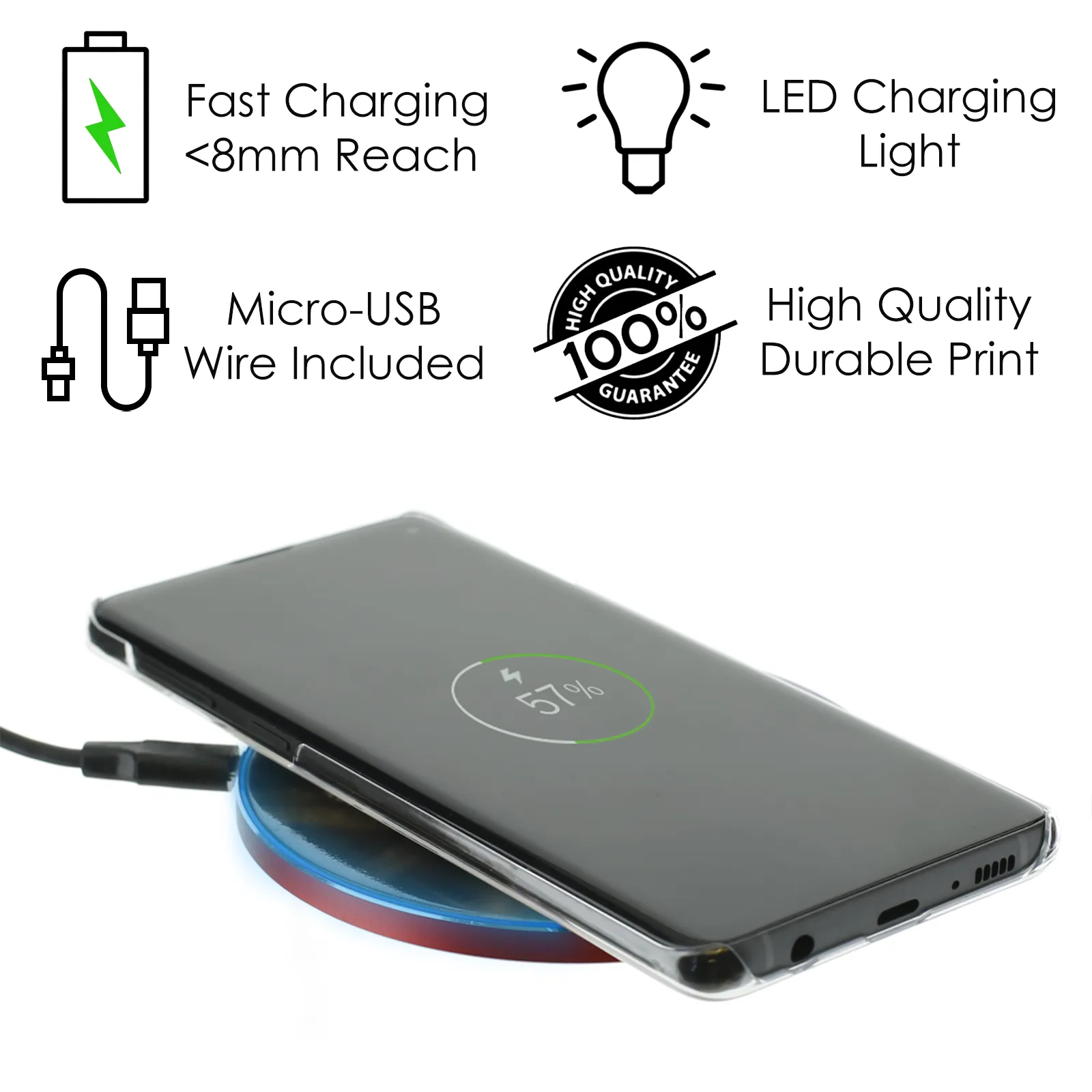 Personalised Wireless Charger with Traditional Monogram and Text on Black Marble