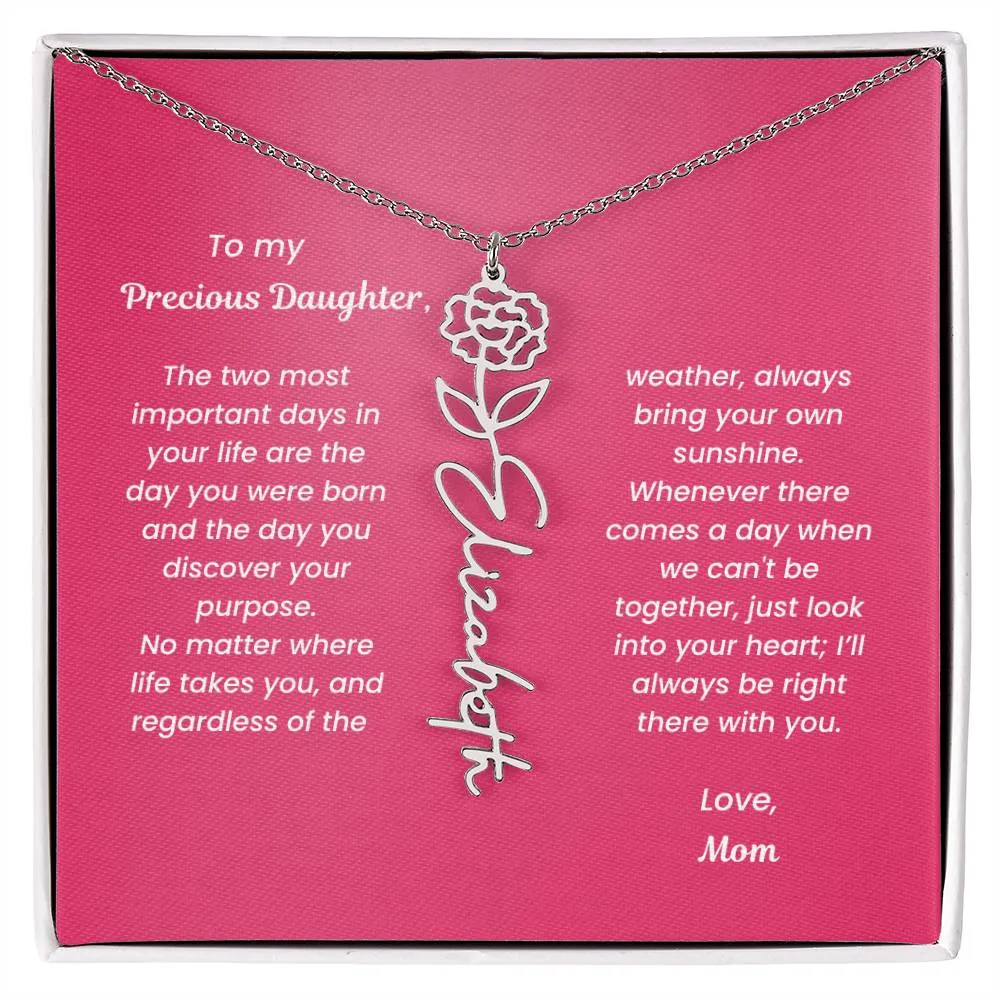 Personalized Name Birth Month Flower Necklace Gift for Daughter or Granddaughter - BFNVMC71D