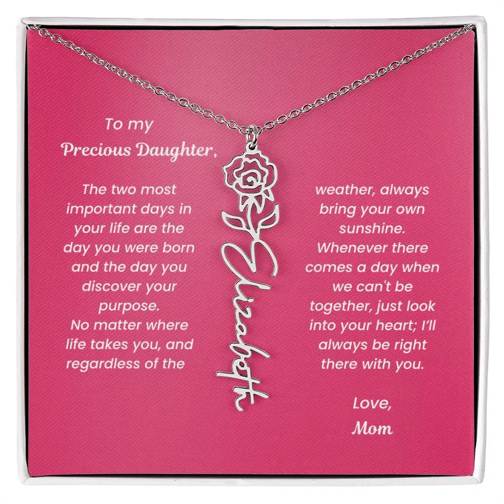Personalized Name Birth Month Flower Necklace Gift for Daughter or Granddaughter - BFNVMC71D