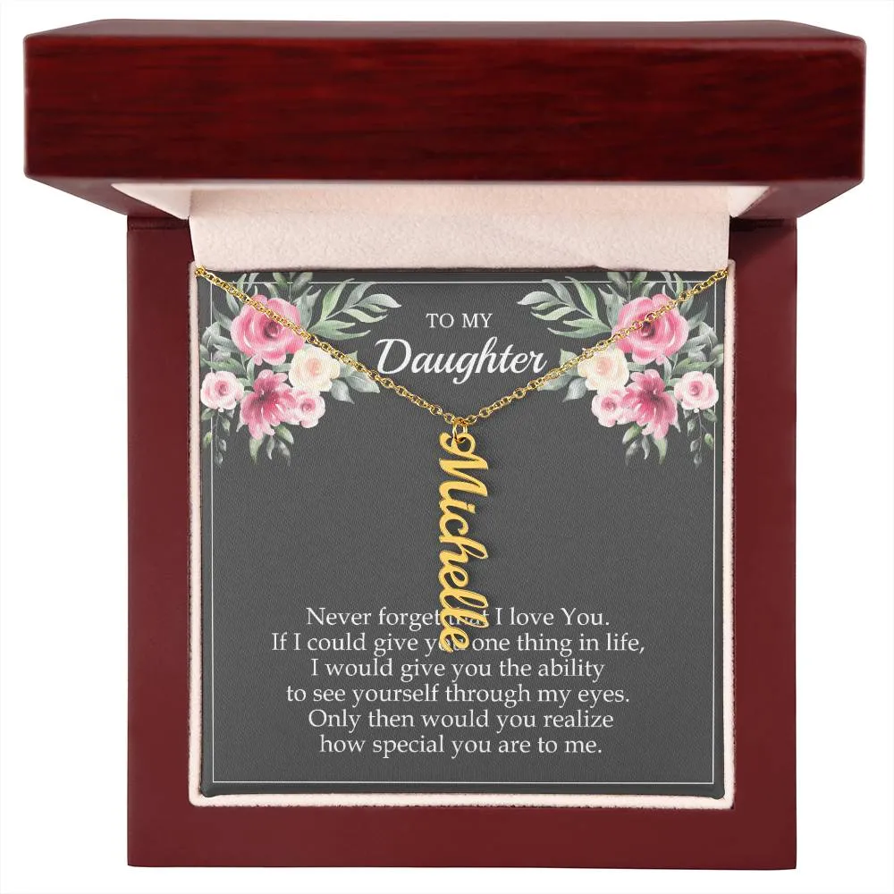 Personalized Name Vertical Dangling Necklace Gift For Daughter Flower MC6 Gray Daughter Ability To See