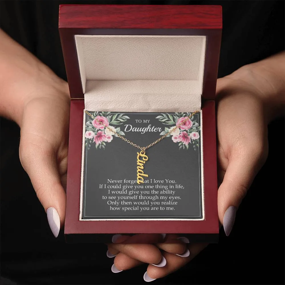 Personalized Name Vertical Dangling Necklace Gift For Daughter Flower MC6 Gray Daughter Ability To See