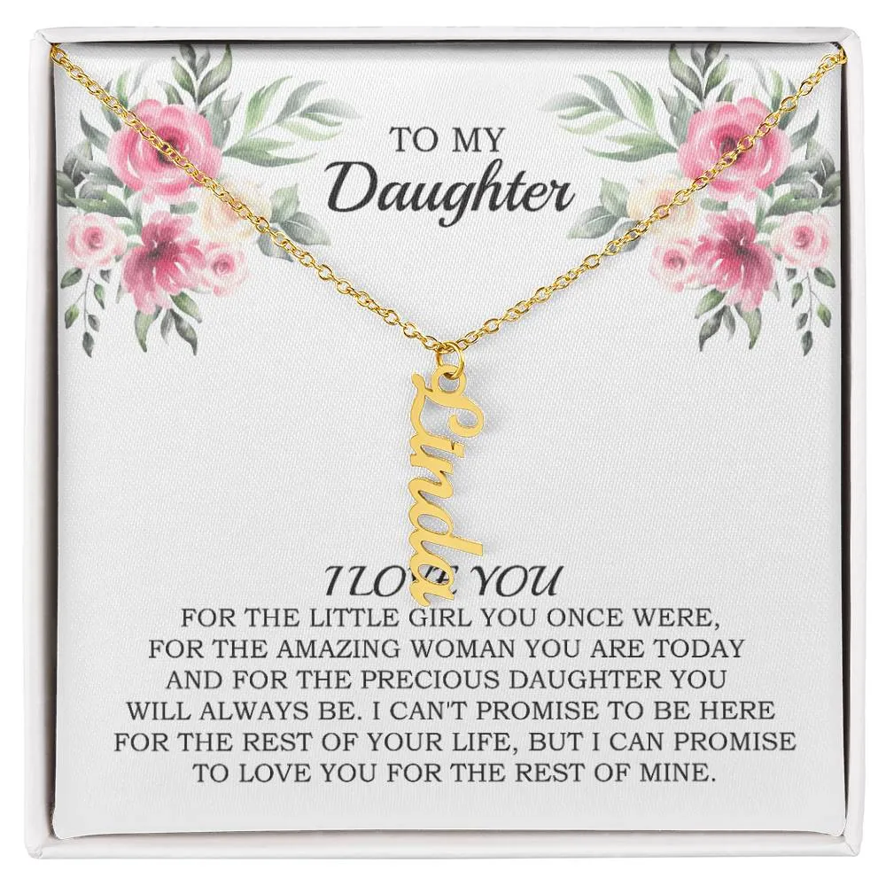 Personalized Name Vertical Dangling Necklace Gift For Daughter Flower MC6 White Daughter Woman