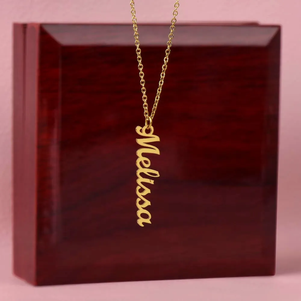 Personalized Name Vertical Dangling Necklace Gift For Daughter Flower MC6 White Daughter Woman