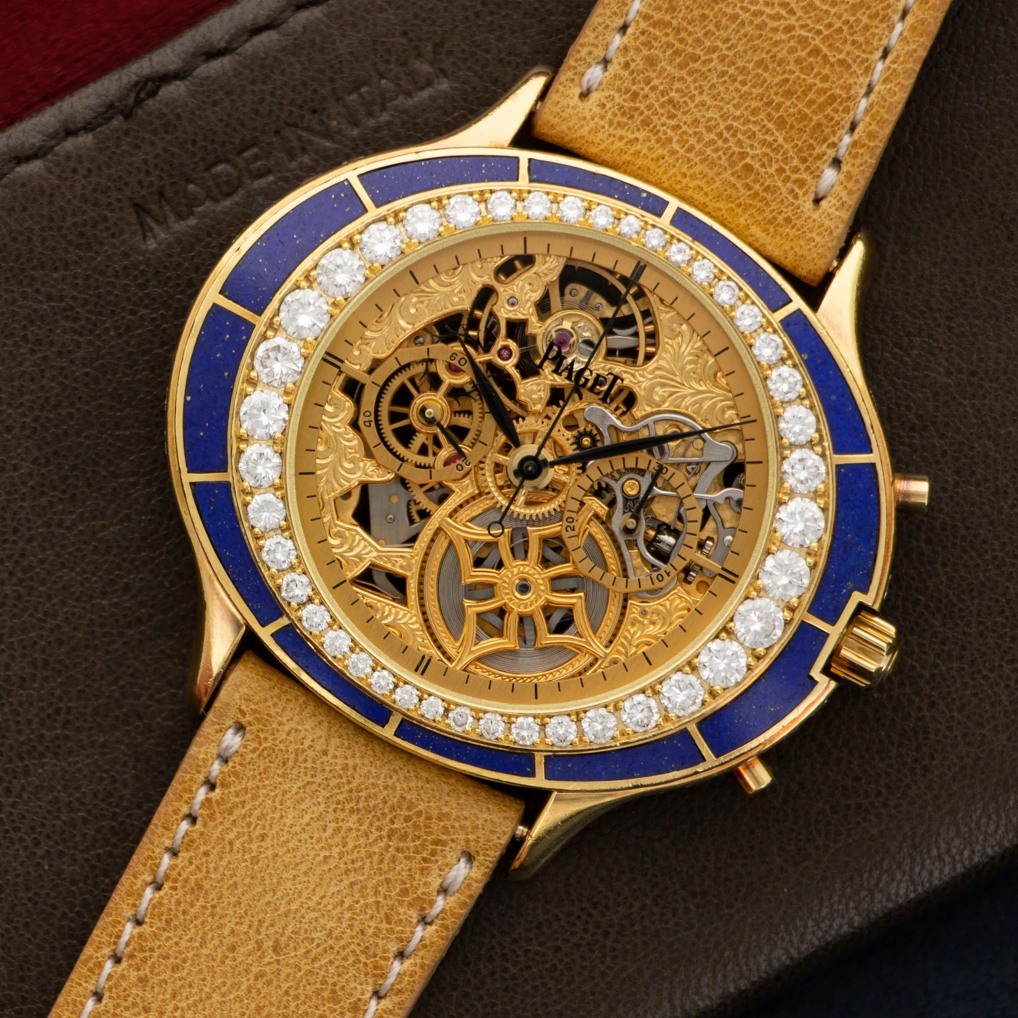 Piaget Yellow Gold Skeletonized Lapis Lazuli Chronograph Watch