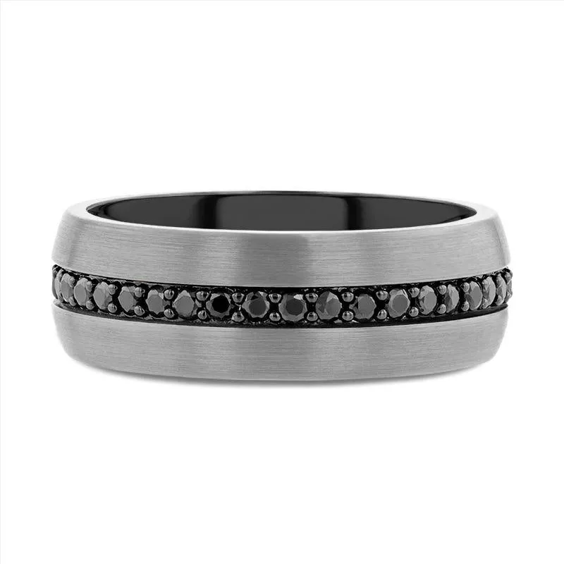 PILOT | Gunmetal Tungsten Ring, Black Sapphires, Domed