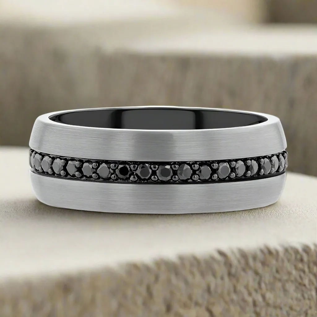 PILOT | Gunmetal Tungsten Ring, Black Sapphires, Domed