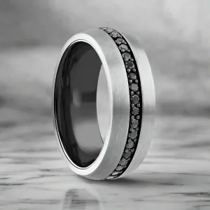 PILOT | Gunmetal Tungsten Ring, Black Sapphires, Domed