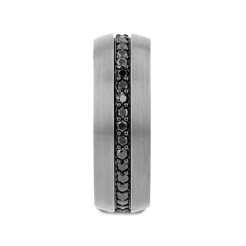 PILOT | Gunmetal Tungsten Ring, Black Sapphires, Domed
